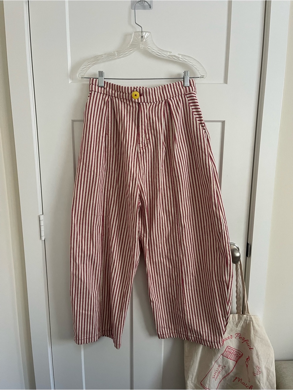 Striped Red and White Wide-Leg barrel Bottoms